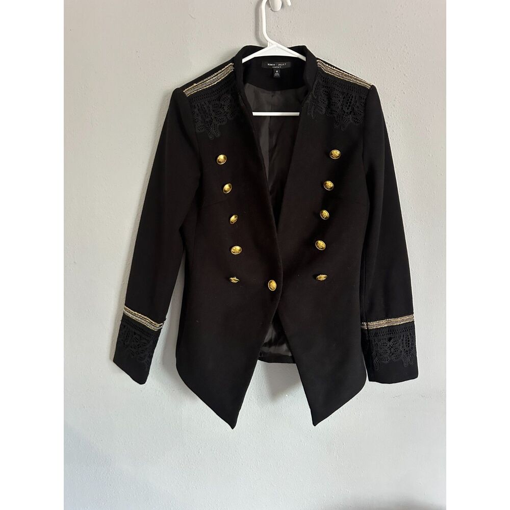 Romeo + Juliet Couture Military Blazer Black Gold Button Jacket Women M - Picture 3 of 10